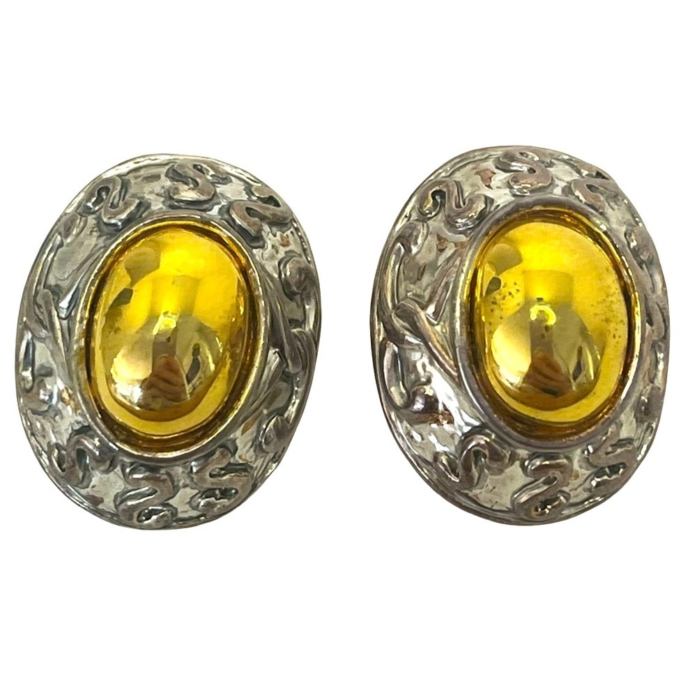Vintage Two Tone Silver and Gold Clip On Earrings